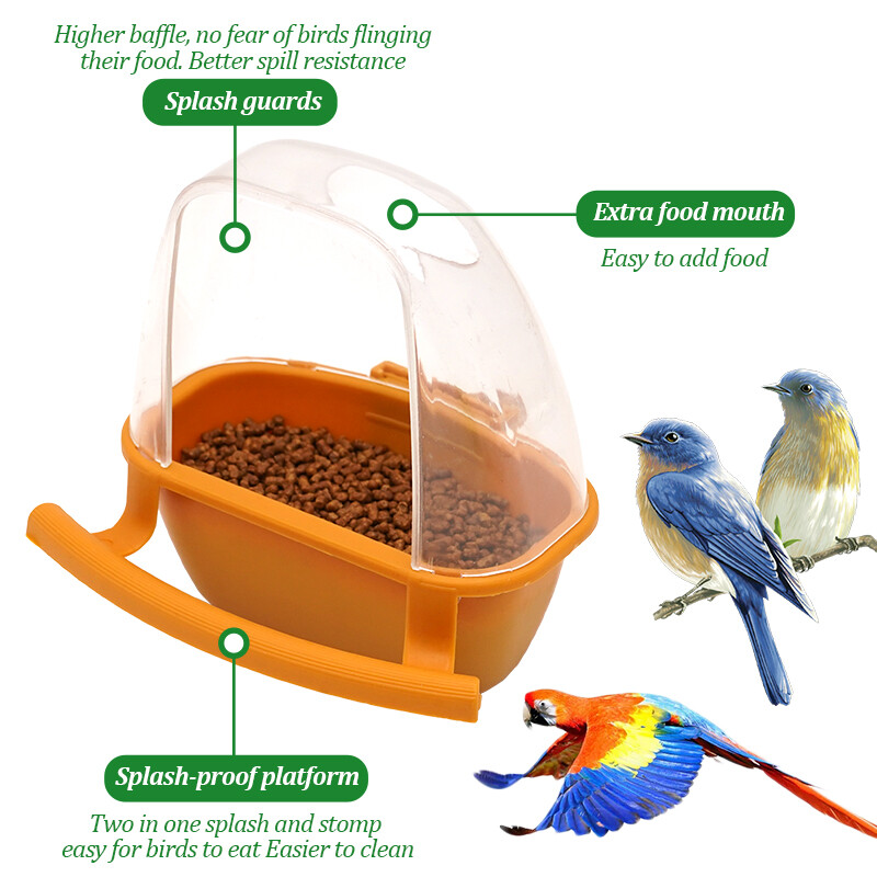 Paukščių tiektuvas narve Pakabinamas dubenėlis puodeliai Parakeet tiekimo dėžutė naminių gyvūnėlių narvelis Plastikinis maisto konteineris Lengvai montuojamas priedai 1/2 vnt.