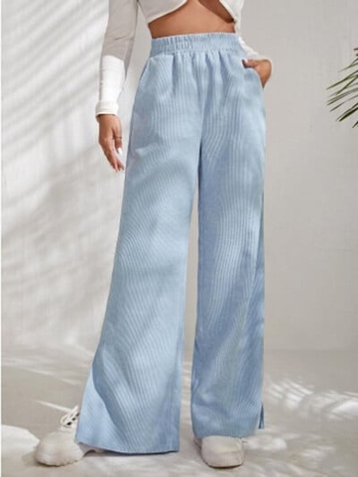 Madingos rudeninės palaidos kelnės moteriškos kišenės aukštu juosmeniu vienspalvės kelnės Laisvalaikės tiesios plačios kelnės