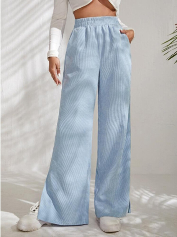 Madingos rudeninės palaidos kelnės moteriškos kišenės aukštu juosmeniu vienspalvės kelnės Laisvalaikės tiesios plačios kelnės