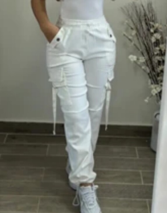 Női tehernadrág 2024 tavaszi divat utcai zsebdizájn húzózsinóros mandzsettázott nadrágok mindennapi alkalmi sima hosszú nadrágok sokoldalú