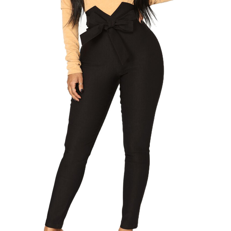 Elegáns hölgy egyszínű, magas derekú masnis öv rugalmas női ceruzanadrág nadrág derék masnis öv elasztikus karcsúsított ceruzanadrág