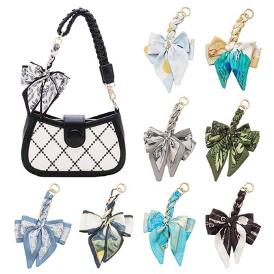 Lanț de geanți țesut pentru femei, eșarfă din mătase moale, breloc, accesorii creative pentru genți