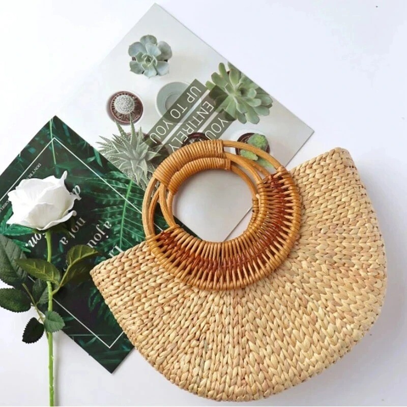 17 cm natūralaus rotango rankinės rankinės rankena bambukinio krepšio kabykla, pakeisti dirželiai Rankinė „pasidaryk pats“ bagažas, mediniai aksesuarai, didmeninė prekyba