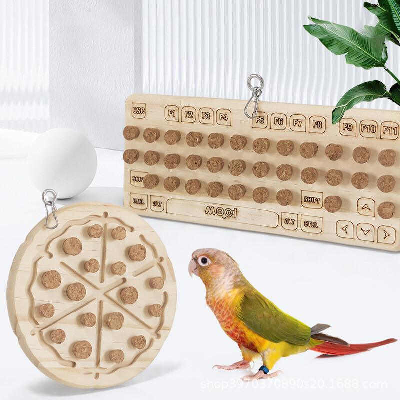 Žuvacie hračky pre papagáje, prírodné drevené papagáje, bloky z korku, puzzle, závesná hračka pre malé vtáky, hracia hračka, trhacia hračka, príslušenstvo pre vtáky