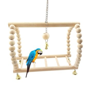 Parrots Toys Bird Swing Άσκηση Αναρρίχηση Playstand Κρεμαστά Σκάλα Γέφυρα Ξύλινο Pet Παπαγάλος Macaw Αιώρα Πουλί Παιχνίδι με κουδούνια