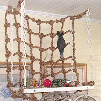 Birds Swing Ladder Toys Δίχτυ με σχοινί κάνναβης Pet Parrot Birds Chew Play Σχοινιά αναρρίχησης με αξεσουάρ για κατοικίδια με γάντζο για παιχνίδι εσωτερικού χώρου για πουλί