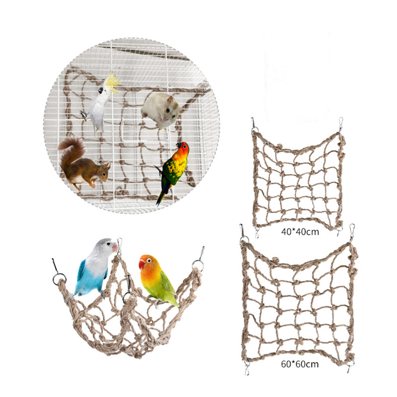 60*60cm Mreža za penjanje za papige Igračka za ptice Mreža za ljuljanje Konop za ptice Mreža za viseću mrežu s kukom Viseća ptica Penjačka igračka za grickanje