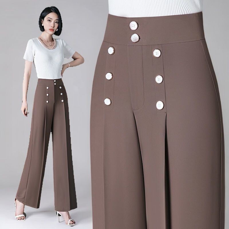 Nové dámske letné módne vintage nohavice s vysokým pásom a širokými nohavicami, kancelárske dámske dochádzanie, pevné voľné rovné nohavice, elegantné nohavice