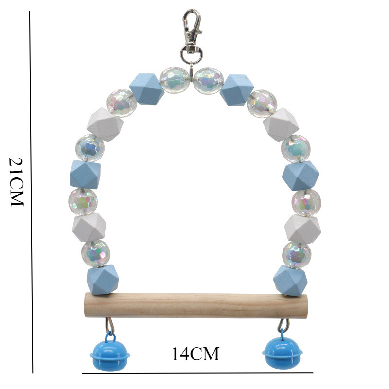Drevená hojdačka na papagáje, príslušenstvo do vtáčej klietky, stojan na vtáky, závesný bidielko pre vtáky, hojdačka na papagáje s farebnými korálkami, zvončeky