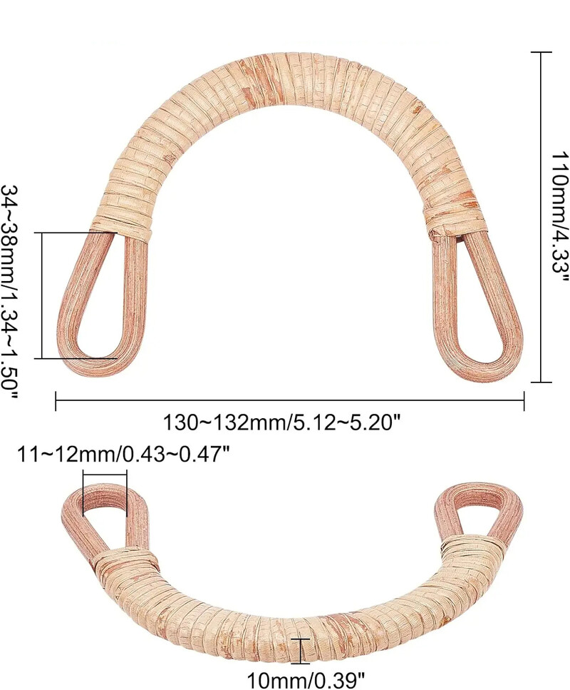 2db természetes rattan szövött táska fogantyúk pénztárcához Könnyen felszerelhető lyukakkal Fogantyúcsere Kézitáska DIY pénztárca tartozék