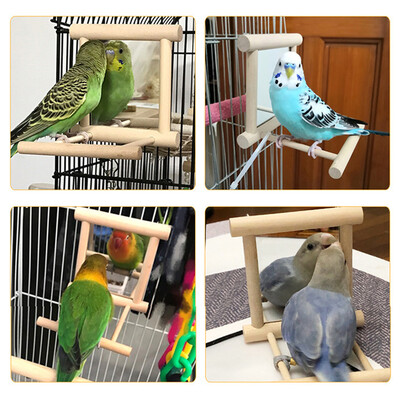 Madártükör fából készült interaktív játék sügérrel kis papagáj törpepapagájokhoz, papagájhoz, Conure Lovebird ketrechez kiegészítők
