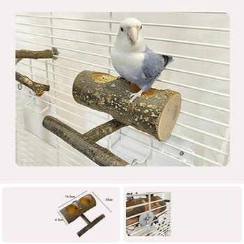 Bird Natural Wood Feeder with Perches Stand Παπαγάλος Ξύλινη Διπλή Τρύπα Μπολ Τροφίμων Birds Cage Stand Διακόσμηση για Macaws Cockatoo