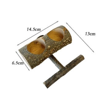 Bird Natural Wood Feeder with Perches Stand Παπαγάλος Ξύλινη Διπλή Τρύπα Μπολ Τροφίμων Birds Cage Stand Διακόσμηση για Macaws Cockatoo