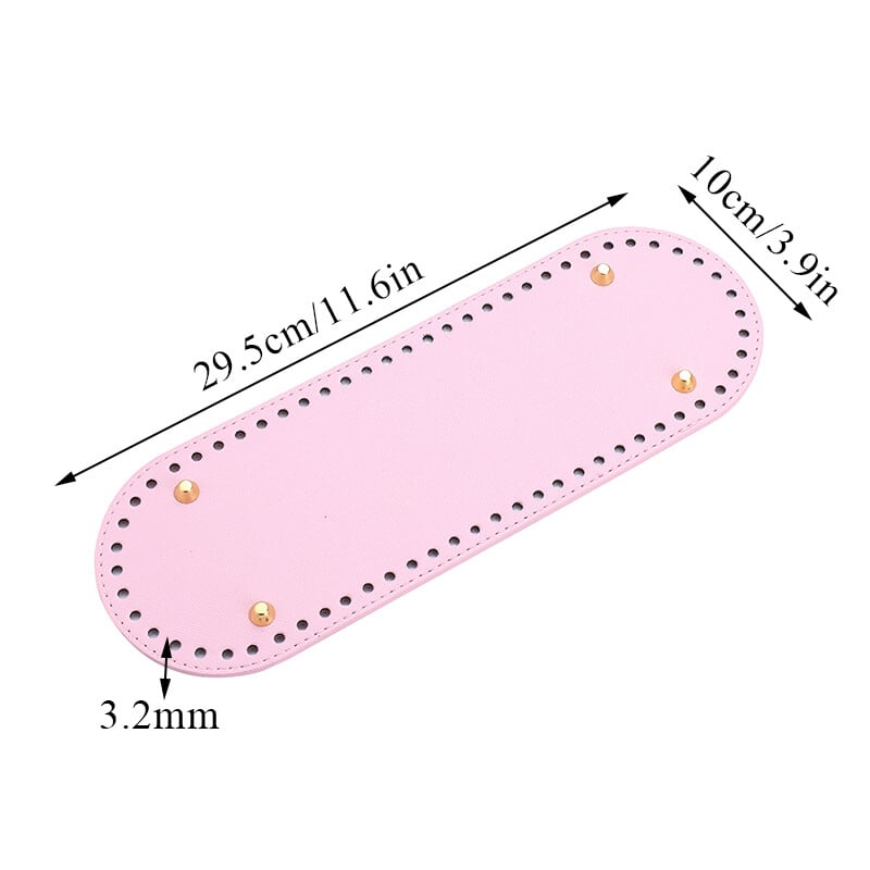 Ručne vyrobené oválne dno na pletenú tašku s rozmermi 30*10 cm, PU koža, odolné voči opotrebovaniu, doplnky s otvormi, háčkované dno tašky