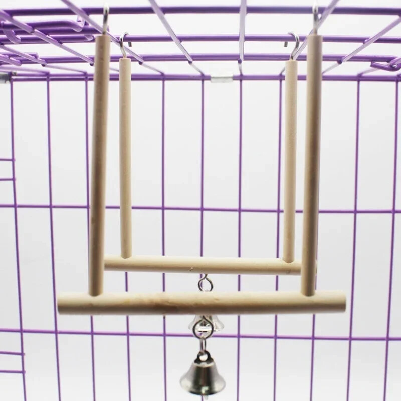 Medinė siūbuojanti trapecija su varpeliu paukščio narvu Papūga Kanarų žaislas 12cm X18cm Naminių gyvūnėlių žaislai Paukščių priedai Papūgos žaislai