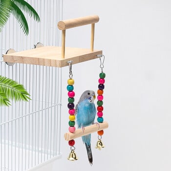 Παιχνίδι Bird Swing Ξύλινη βάση παπαγάλου πέρκας Playstand με μασητικές χάντρες Κλουβί Παιδική χαρά για Budgie Birds