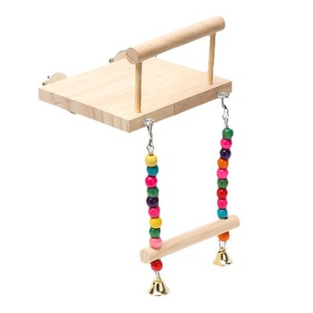 Παιχνίδι Bird Swing Ξύλινη βάση παπαγάλου πέρκας Playstand με μασητικές χάντρες Κλουβί Παιδική χαρά για Budgie Birds