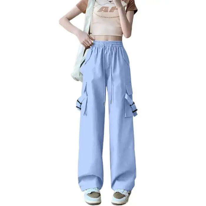 Pantaloni cargo roz, cu talie înaltă, care slăbesc, Pantaloni lungi cu picioare drepte, casual, pentru femei, în stil american, Versiune subțire la modă de vară