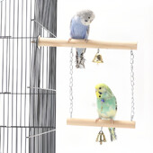 Παιχνίδι γέφυρας με ξύλινη κούνια διπλής στρώσης με κουδούνι κατοικίδιων ζώων Εκπαίδευση πουλιών λείανσης παπαγάλου βάσης κούνιας παιχνιδιών κούνια αξεσουάρ κλουβιού