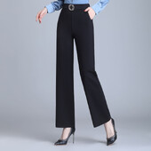 Tiesios kelnės pavasario rudeninis elastingas juosmuo Visiškai atitinkantis juodas laisvas plius dydis laisvalaikio plačios kelnės Biuro madingi drabužiai moterims