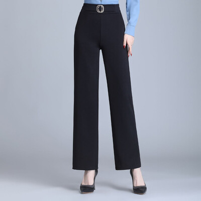 Tiesios kelnės pavasario rudeninis elastingas juosmuo Visiškai atitinkantis juodas laisvas plius dydis laisvalaikio plačios kelnės Biuro madingi drabužiai moterims