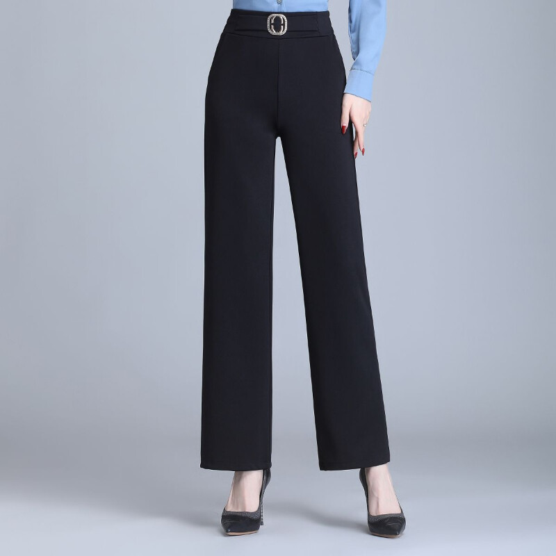 Tiesios kelnės pavasario rudeninis elastingas juosmuo Visiškai atitinkantis juodas laisvas plius dydis laisvalaikio plačios kelnės Biuro madingi drabužiai moterims