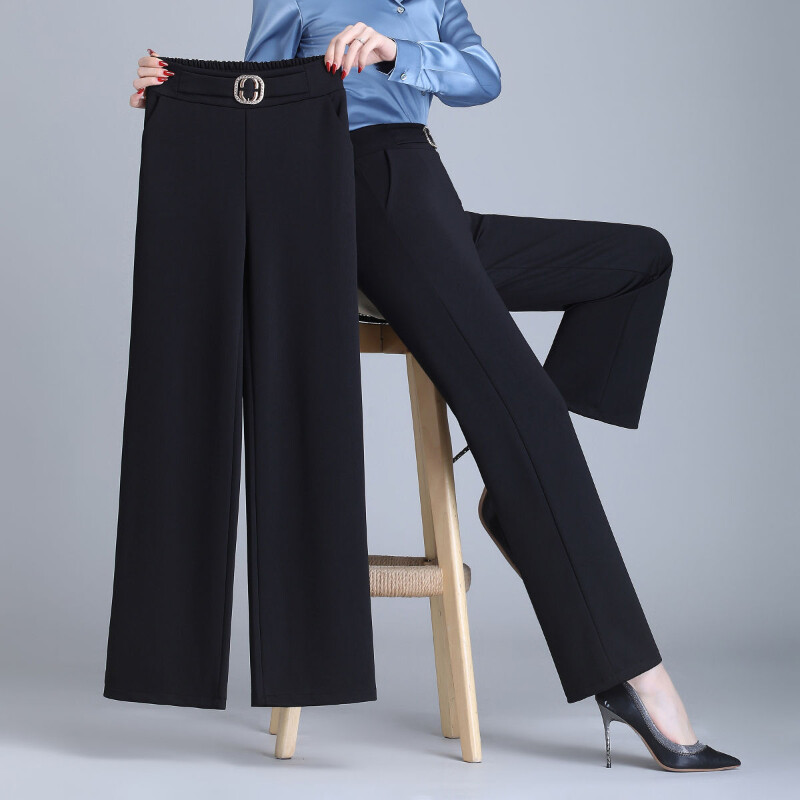 Tiesios kelnės pavasario rudeninis elastingas juosmuo Visiškai atitinkantis juodas laisvas plius dydis laisvalaikio plačios kelnės Biuro madingi drabužiai moterims