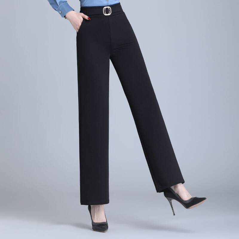 Tiesios kelnės pavasario rudeninis elastingas juosmuo Visiškai atitinkantis juodas laisvas plius dydis laisvalaikio plačios kelnės Biuro madingi drabužiai moterims