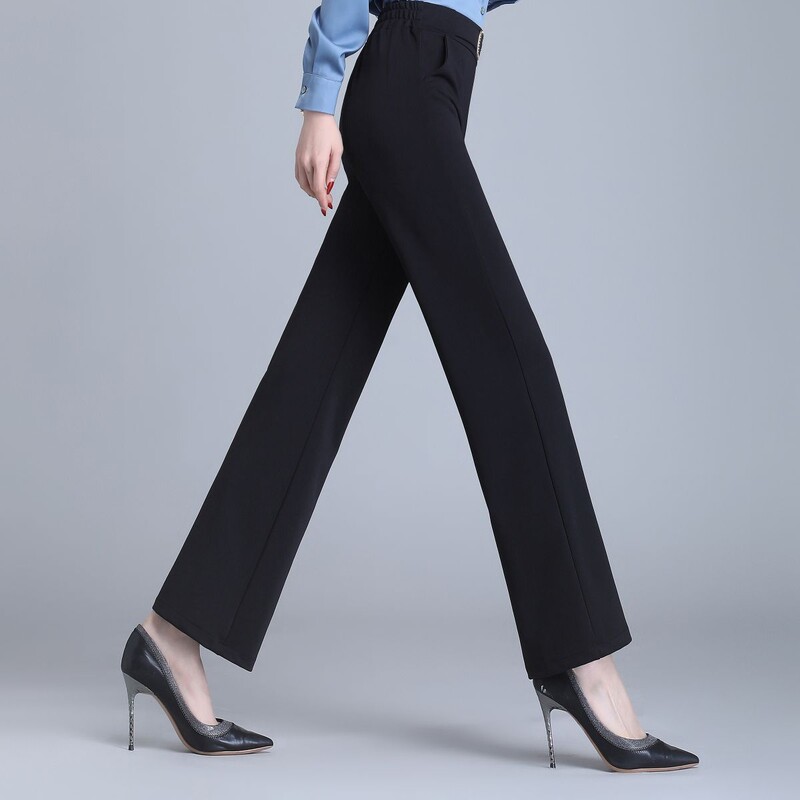 Tiesios kelnės pavasario rudeninis elastingas juosmuo Visiškai atitinkantis juodas laisvas plius dydis laisvalaikio plačios kelnės Biuro madingi drabužiai moterims