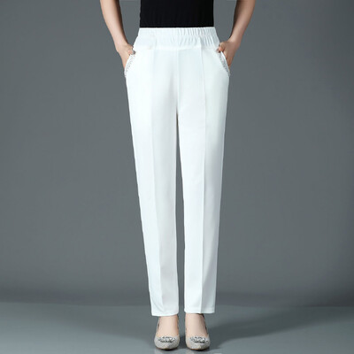 Pavasaris ruduo Nauja mada aukštu juosmeniu vienspalviai moteriški drabužiai Paprastumas Laisvas elastingas juosmens ventiliacija Prašmatnios tiesios kelnės