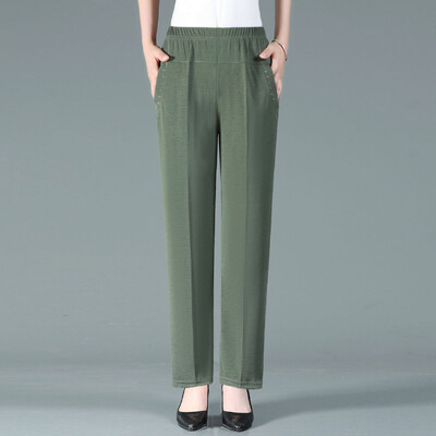 Pavasaris ruduo Nauja mada aukštu juosmeniu vienspalviai moteriški drabužiai Paprastumas Laisvas elastingas juosmens ventiliacija Prašmatnios tiesios kelnės