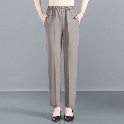 Pavasaris ruduo Nauja mada aukštu juosmeniu vienspalviai moteriški drabužiai Paprastumas Laisvas elastingas juosmens ventiliacija Prašmatnios tiesios kelnės