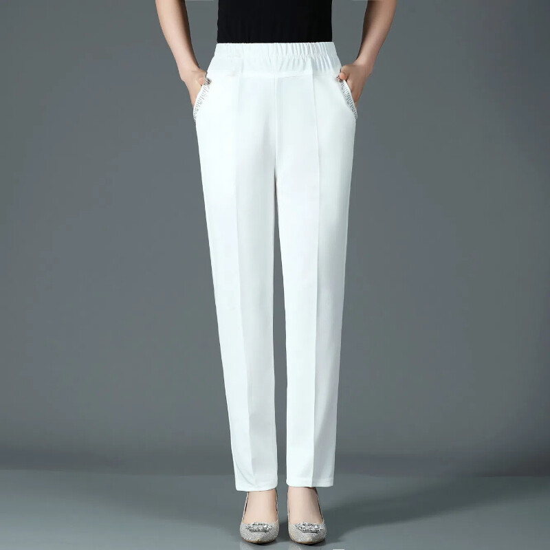 Pavasaris ruduo Nauja mada aukštu juosmeniu vienspalviai moteriški drabužiai Paprastumas Laisvas elastingas juosmens ventiliacija Prašmatnios tiesios kelnės