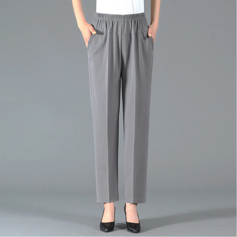 Pavasaris ruduo Nauja mada aukštu juosmeniu vienspalviai moteriški drabužiai Paprastumas Laisvas elastingas juosmens ventiliacija Prašmatnios tiesios kelnės