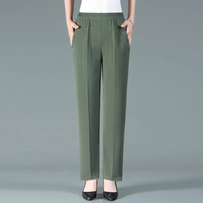 Pavasaris ruduo Nauja mada aukštu juosmeniu vienspalviai moteriški drabužiai Paprastumas Laisvas elastingas juosmens ventiliacija Prašmatnios tiesios kelnės