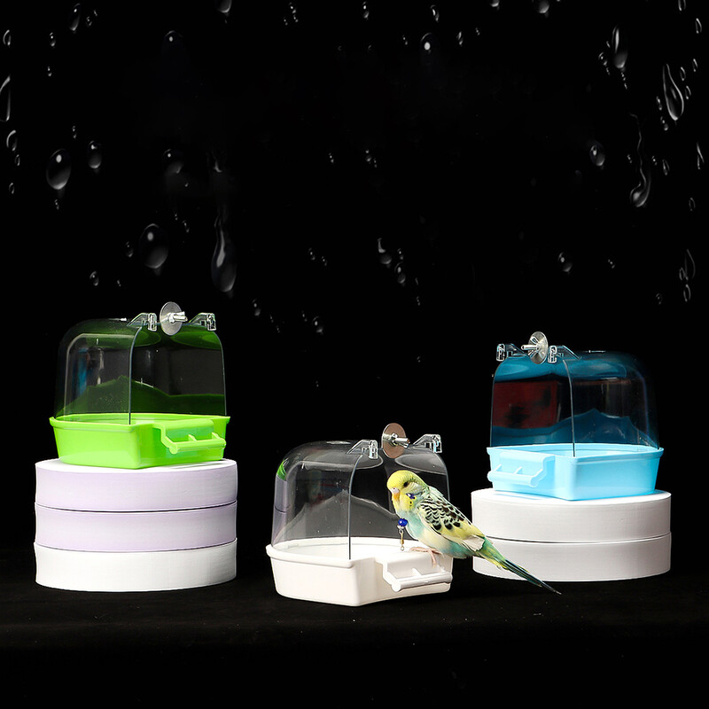Cutie de baie suspendată pentru păsări, papagali, cadă de baie, vizibilă transparentă, accesorii pentru cușcă de duș pentru pasăre mică, canar, budgerigar, calopsită