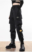 Nové dámske cargo nohavice, háremové nohavice, módne punkové vrecká, tepláky s retiazkovým vzorom, Harajuku, gumičky s vysokým pásom, streetwear 41