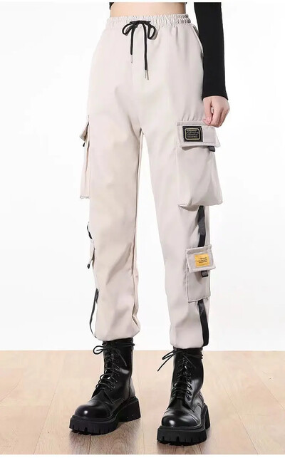 Nové dámske cargo nohavice, háremové nohavice, módne punkové vrecká, tepláky s retiazkovým vzorom, Harajuku, gumičky s vysokým pásom, streetwear 41