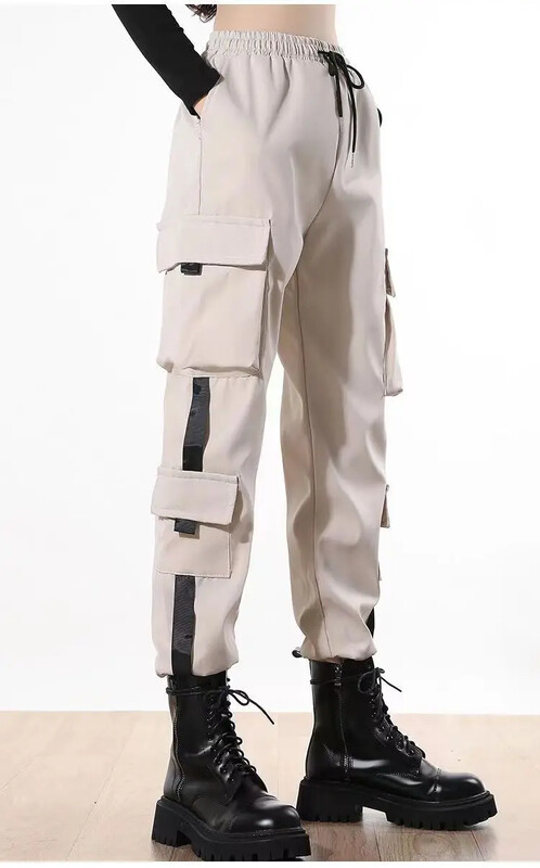 Nové dámske cargo nohavice, háremové nohavice, módne punkové vrecká, tepláky s retiazkovým vzorom, Harajuku, gumičky s vysokým pásom, streetwear 41