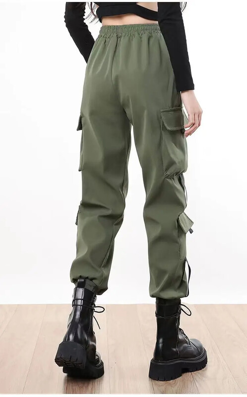 Nové dámske cargo nohavice, háremové nohavice, módne punkové vrecká, tepláky s retiazkovým vzorom, Harajuku, gumičky s vysokým pásom, streetwear 41