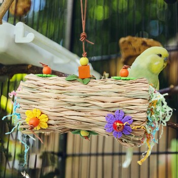 Parakeet Swing για Κλουβί Μικρά παιχνίδια παπαγάλου Παιχνίδια τεμαχισμού παπαγάλων Πολύχρωμη κούνια πουλιών με μεταλλικό γάντζο παιχνίδι τεμαχισμού άχυρου