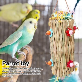 Parakeet Swing για Κλουβί Μικρά παιχνίδια παπαγάλου Παιχνίδια τεμαχισμού παπαγάλων Πολύχρωμη κούνια πουλιών με μεταλλικό γάντζο παιχνίδι τεμαχισμού άχυρου