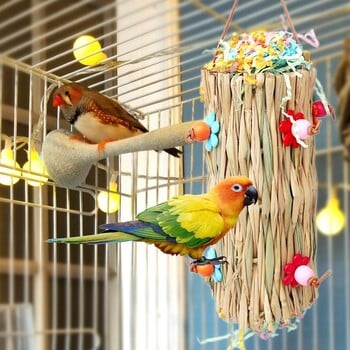 Parakeet Swing για Κλουβί Μικρά παιχνίδια παπαγάλου Παιχνίδια τεμαχισμού παπαγάλων Πολύχρωμη κούνια πουλιών με μεταλλικό γάντζο παιχνίδι τεμαχισμού άχυρου