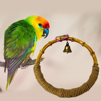 Бамбукова люлка за папагал Полезен пръстен за папагал Bird Parrot Cage Swing Toy Hook Design Parrot Swing Crisp Bell Parrot Toy Bird Supplies