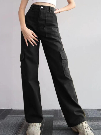 Dámske vintage cargo nohavice Y2K, streetwear, techwear, kórejské, Harajuku, padákové nohavice, béžové tepláky, široké nohavice, joggers