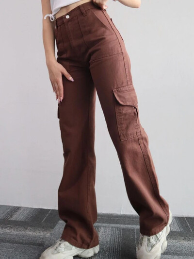 Dámske vintage cargo nohavice Y2K, streetwear, techwear, kórejské, Harajuku, padákové nohavice, béžové tepláky, široké nohavice, joggers