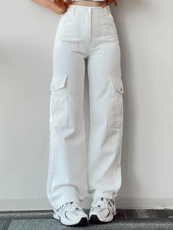 Dámske vintage cargo nohavice Y2K, streetwear, techwear, kórejské, Harajuku, padákové nohavice, béžové tepláky, široké nohavice, joggers