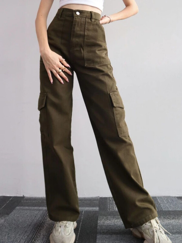 Dámske vintage cargo nohavice Y2K, streetwear, techwear, kórejské, Harajuku, padákové nohavice, béžové tepláky, široké nohavice, joggers
