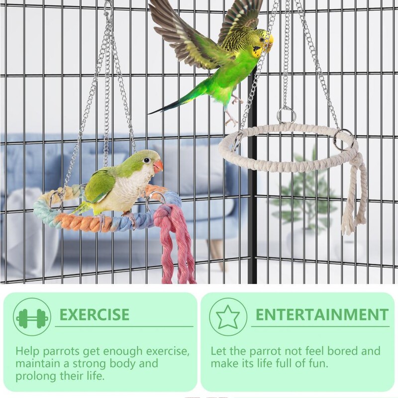 Jucărie pentru păsări papagal, frânghie din bumbac, jucărie circulară, biban de mestecat pentru papagal, jucărie suspendată pentru cățărare pentru păsări, inel de frânghie leagăn, accesoriu cușcă pentru păsări