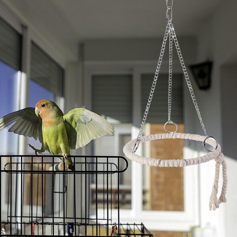 Jucărie pentru păsări papagal, frânghie din bumbac, jucărie circulară, biban de mestecat pentru papagal, jucărie suspendată pentru cățărare pentru păsări, inel de frânghie leagăn, accesoriu cușcă pentru păsări